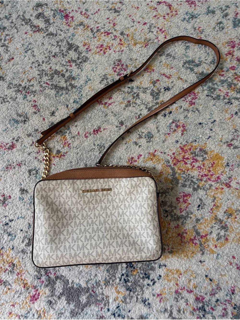 Michael Kors Vanilla and Cedar MK Logo Crossbody Bag